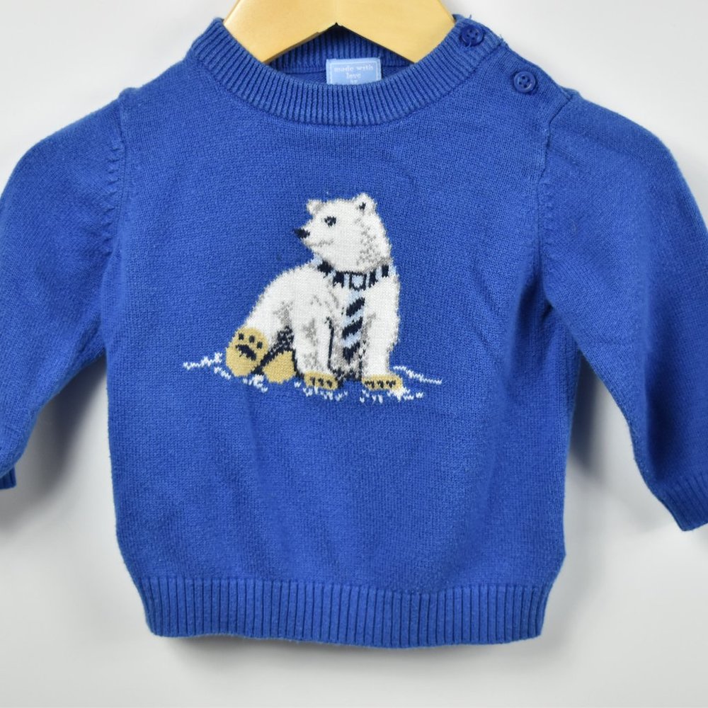 Royal blue winter sweater with polar bear detail